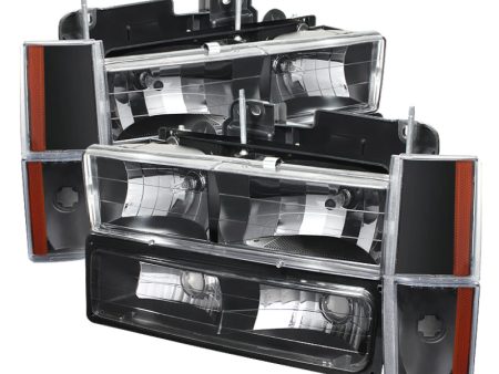 Xtune GMC Yukon 92-93 Crystal Headlights w  Corner & Bumper Black HD-JH-GMCCK88-AM-BK-SET Online Hot Sale