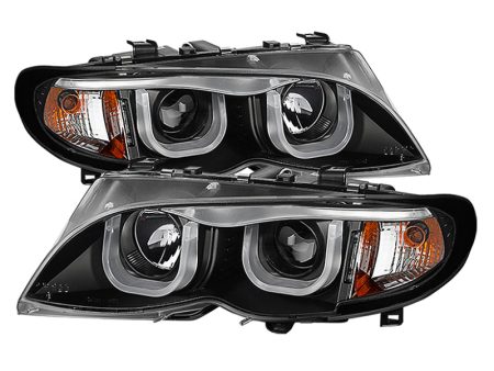 Spyder BMW E46 3-Series 02-05 4DR Projector Headlights 1PC 3D Halo Blk PRO-YD-BMWE4602-4D-3DDRL-BK Hot on Sale