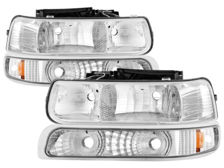 Xtune Chevy TahOE 00-06 Amber Crystal Headlights w  Bumper Lights Chrome HD-JH-CSIL99-SET-AM-C For Sale